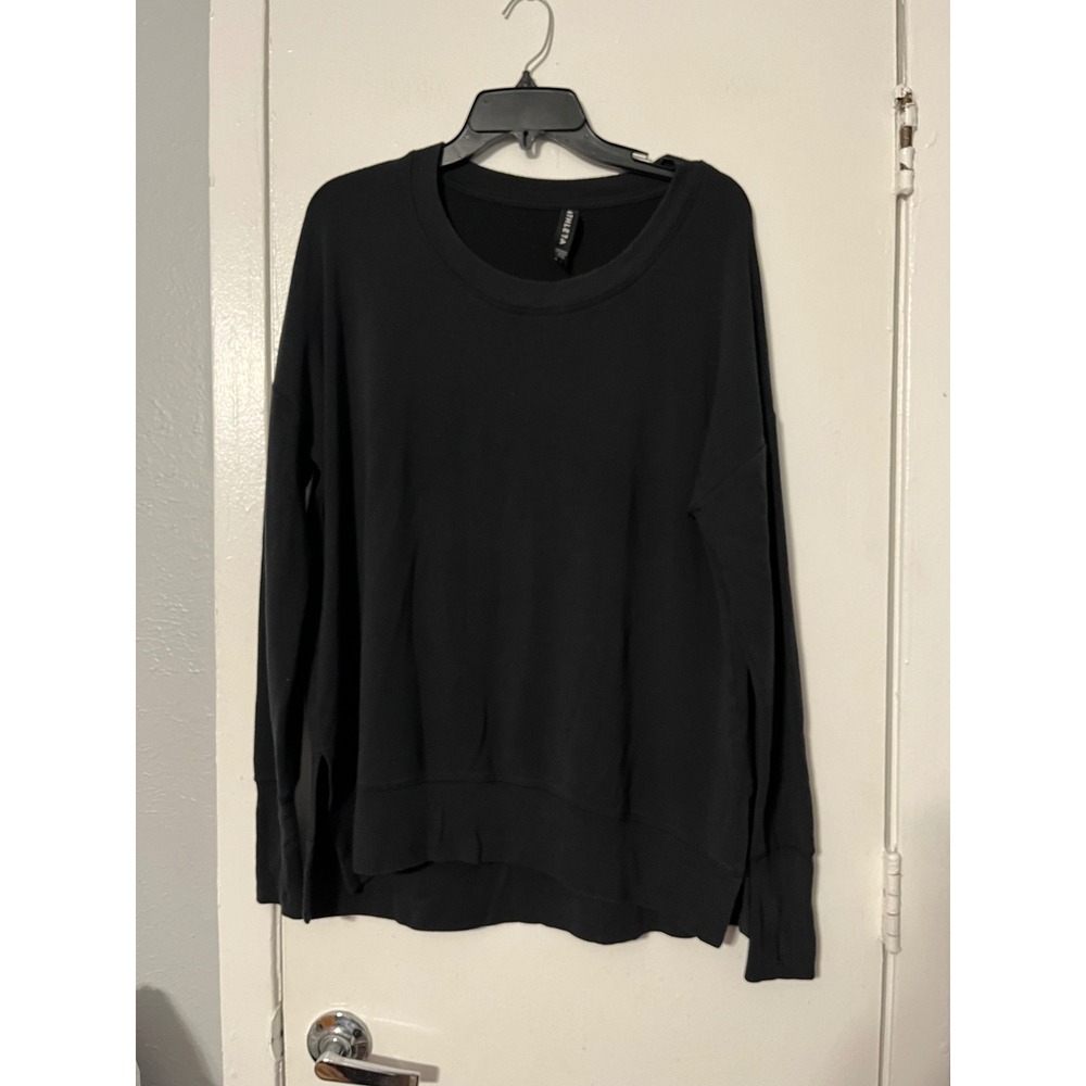 Athleta Coaster Luxe Sweatshirt Black Relaxed Fit Thumbhole Pullover Large